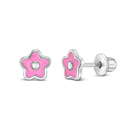 Groovy Flower Baby / Toddler / Kids Earrings Screw Back Enamel - Sterling Silver
