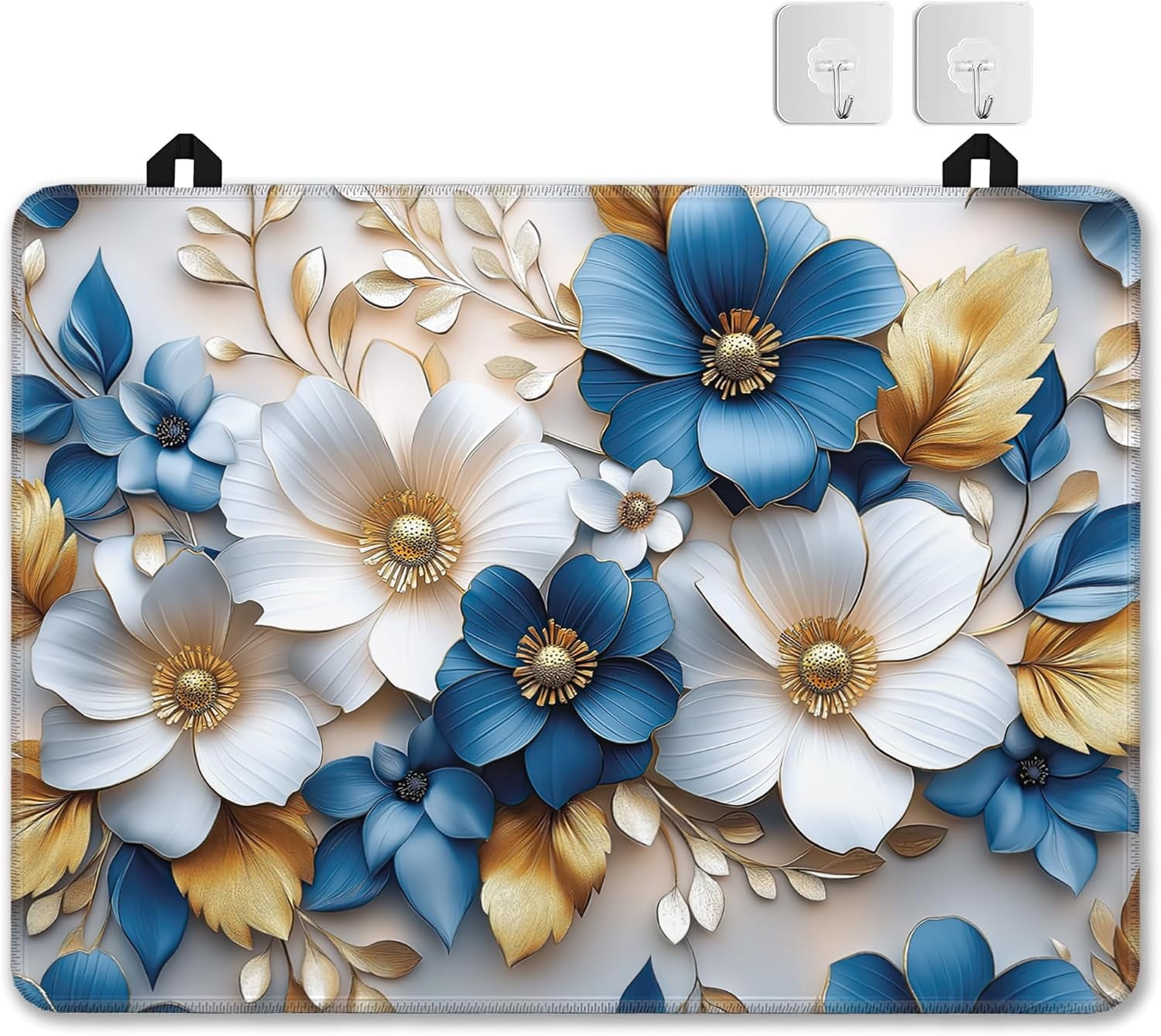 Groovy Flower Glass Top Stove Cover Protector,Modern Blue White Gold Flower Heat Resistant Stove Top Cover, Large Size Range Covers for Electric Stove Countertop Mat, 28 x 20 Inch