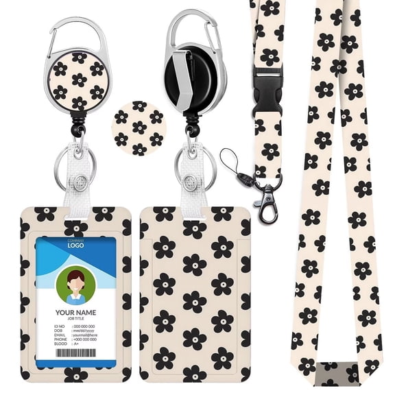 Groovy Flower ID Badge Holder with Retractable Badge Reel Clip, Detachable Lanyards for Id Badges Key, Cute Card Name Tag Lanyard ID Protector Bage Clips for Women Nurse Teacher