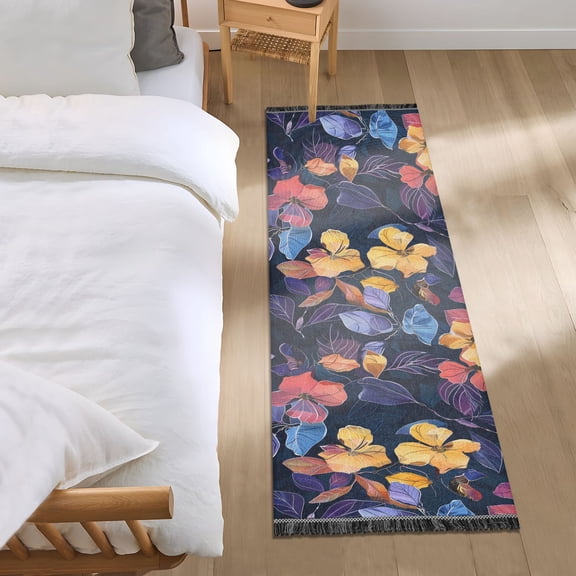 Groovy Flower and Leaf Runner Area Rug 2x6 Soft Non-Slip Washable Bedside Carpet for Hallway Bedroom Living Room Home Decor