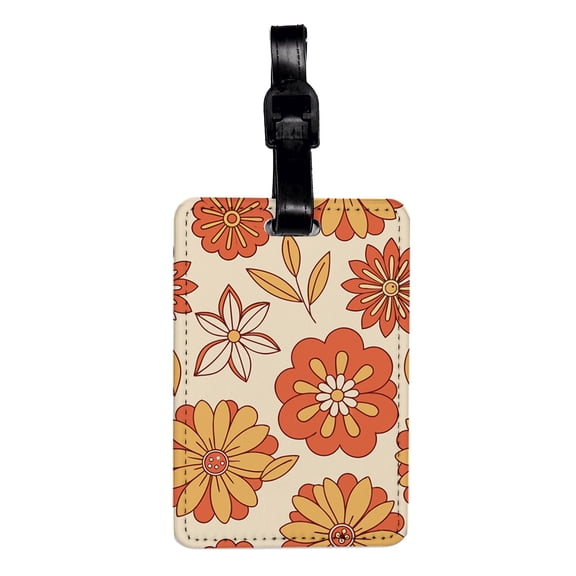 Groovy Flowers Orange Yellow Background Faux Leather Travel Luggage Tag