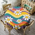 thumbnail image 1 of Groovy Flowers Tablecloth, 60s 70s Retro Floral Cute Hippie White Chrysanthemum Flower Print Table Cloth Cover for Party Picnic Tabletop Dining Room Indoor and Outdoor Dining 60x60nch, 1 of 6