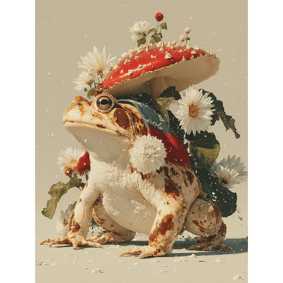 Groovy Frog Christmas Canvas Print, Mushroom Retro Xmas Art, Festive Holiday Fun Kitchen Wall Decor