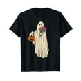 thumbnail image 1 of Groovy Ghost Holding Flower Pumpkin Halloween Spooky Season T-Shirt, 1 of 5