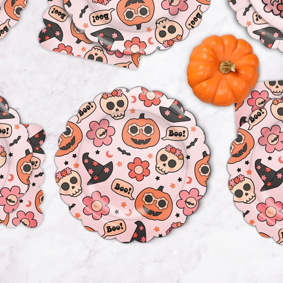 Groovy Halloween Icon Paper Plates 8 Inch Set of 8