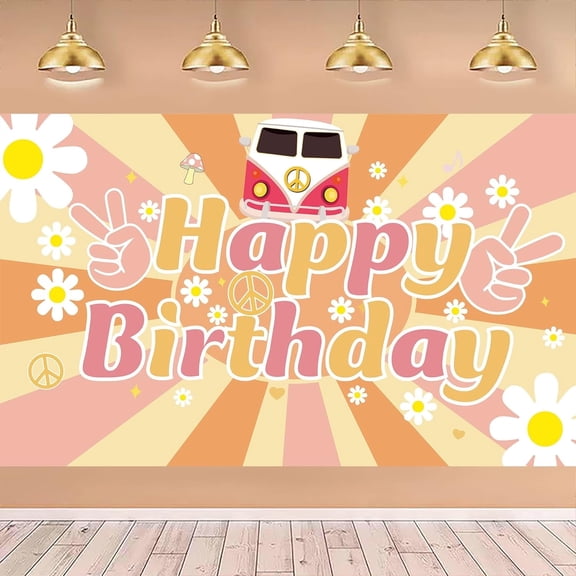 Groovy Happy Birthday Backdrop Banner,Retro Hippie Boho Girl Birthday Party Decorations,Daisy Flower Photography Background Groovy Party Supplies for Birthday Baby Shower