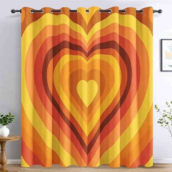 Groovy Heart Curtains for Living Room, 60S 70S Retro Blackout Curtains ...