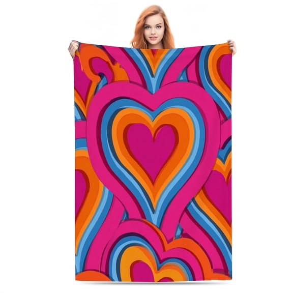 Groovy Heart Waves Lightweight Flannel Printed Blanket - Ultra Soft & Warm, All-Season Cozy Plush for Couch, Bed, Office, Camping Nap - Perfect Decorative Gift
