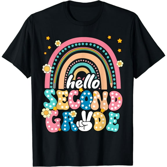 Groovy Hello Second Grade First Day Of School Teachers Girls T-Shirt