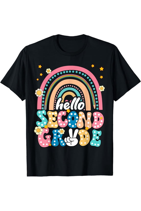 Groovy Hello Second Grade First Day Of School Teachers Girls T-Shirt