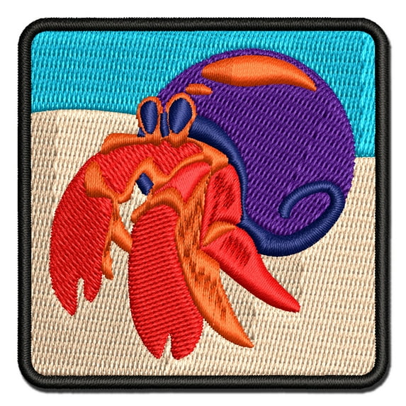 Groovy Hermit Crab on Beach Applique Multi-Color Embroidered Iron-On Patch - 2.5 Inch Small