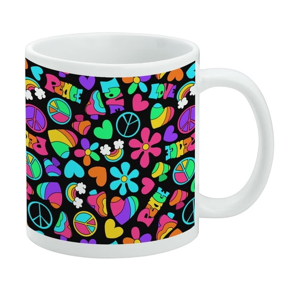 Groovy Hippie Peace and Love Pattern White Mug