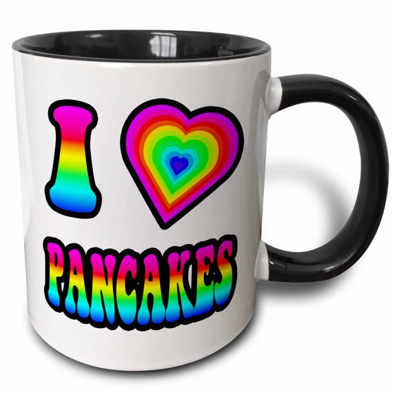 3drose, Groovy Hippie Rainbow I Heart Love Pancakes, 15oz Two-tone Black Mug
