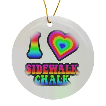 3drose, Groovy Hippie Rainbow I Heart Love Sidewalk Chalk, Circle Porcelain Ornament