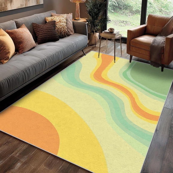 Groovy Hippie Retro 70s Area Rug, Vintage Design Carpet, Washable Non Slip Soft Low Pile, Living Room Bedroom Kitchen Office Mat 2x3ft