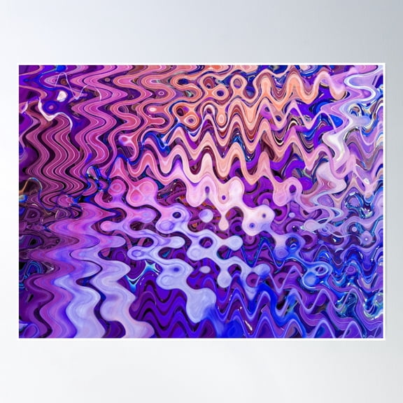 Groovy Hippie Style Abstract Wavy Lines In Pink And Purple Shades 4 Of 4 Poster Wall Art, Modern Wall Decor, 8x12 UNFRAMED