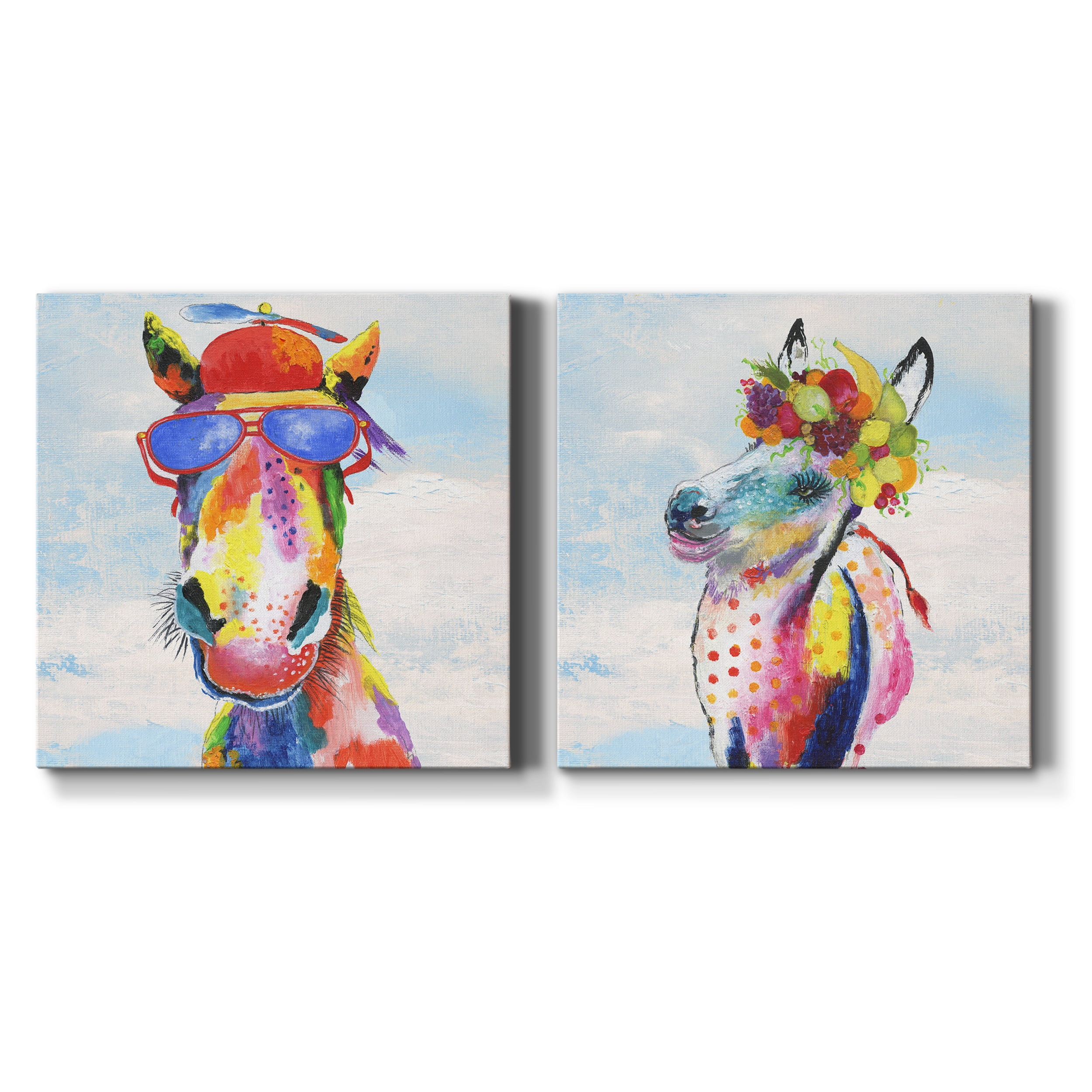 Groovy Horse and Sky - Premium Gallery Wrapped Canvas - Ready to Hang Set of 2 - 16 x 16 Each