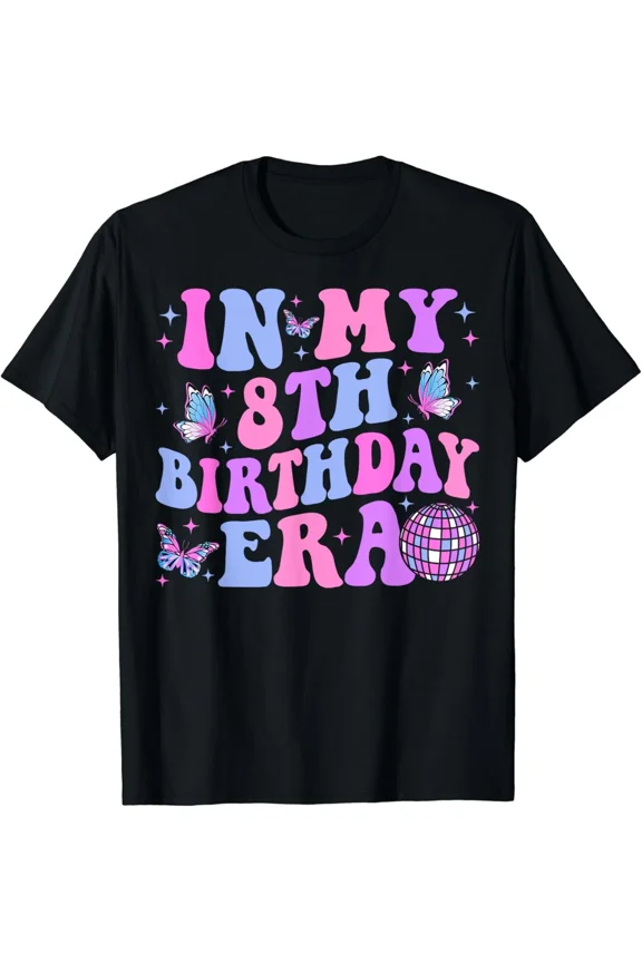 Groovy In My 8th Birthday Era Eight 8 years Old Birthday T-Shirt