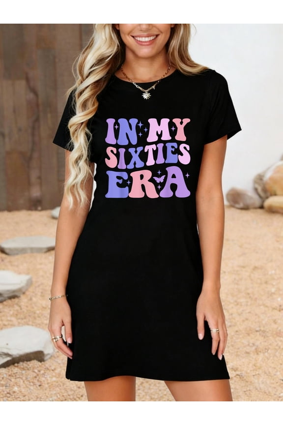 Groovy In My Sixties Era 60th Birthday Funny In My 60s Era T-Shirt Dress Casual Summer Dress Everyday Outfit