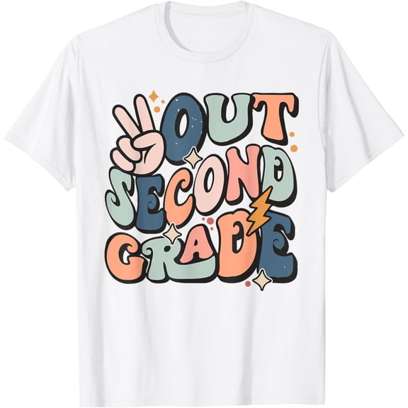 Groovy Last Day Of School 2nd Grade Peace Out Second Grade T-Shirt