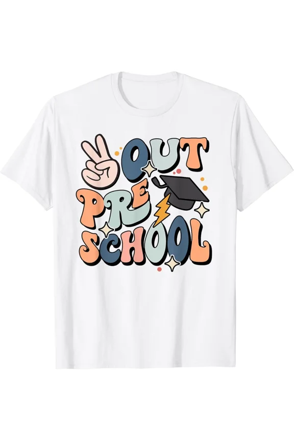 Groovy Last Day Of School Preschool Peace Out Preschool T-Shirt