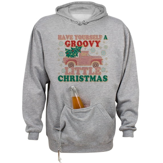 Groovy Little Christmas Beer Holder Tailgate Hoodie Sweatshirt Unisex Large Oxford