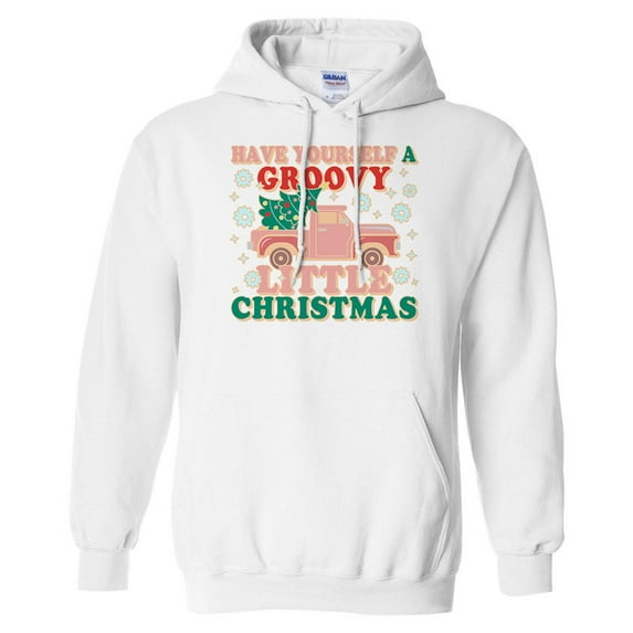 Groovy Little Christmas Hoodie Sweatshirt Unisex Large White