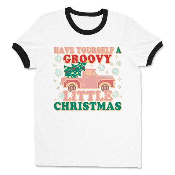 Groovy Little Christmas Ringer Tee Shirt Unisex X-Large White/Black