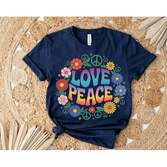 Groovy Love Peace T-Shirt: Retro 70s Hippie Festival Tee All Size S-5Xl