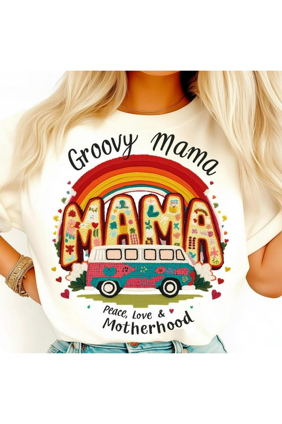 Groovy Mama Shirt, Retro Hippie Van Tee, Peace Love Floral Mom T-Shirt, 70s Aesthetic Funky Mama Shirt, Boho Vintage Motherhood Tee