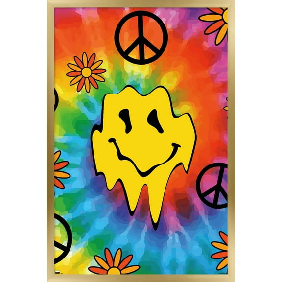 Groovy Melting Smile Face Wall Poster, 22.375" x 34" Framed