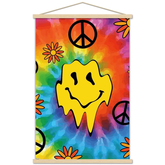 Groovy Melting Smile Face Wall Poster with Magnetic Frame, 22.375" x 34"