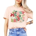 thumbnail image 1 of Groovy Merry and Bright Kids and Adult Matching Christmas T-Shirts for Matching Family Fun Outfits Peach Shirt Adult Small, 1 of 4