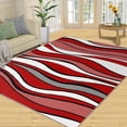 thumbnail image 1 of Groovy Modern Red Indoor Bedroom Carpet, Abstract Red Gray White Wavy Sripes Area Rug, Non Slip Washable Foldable Mat For Living Room Entryway Hallway Office Apartment Study Room 4x5ft, 1 of 6