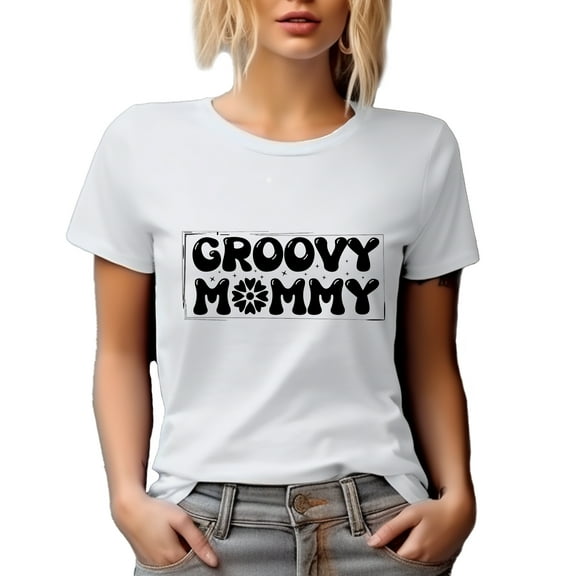 Groovy Mommy, Mom's Birthday or Mother's Day, White T-Shirt, Large