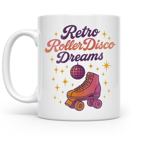 Groovy Morning Vibes 11 oz Coffee Mug - Retro Roller Skate Disco Design White Ceramic Gift