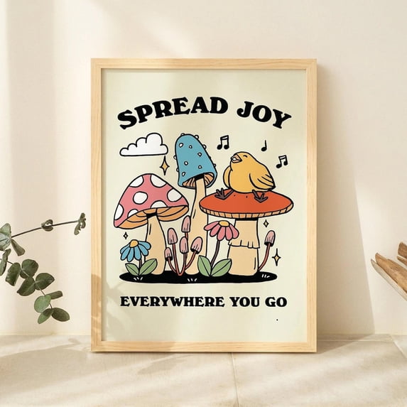Groovy Mushroom Retro Cottagecore Trendy Nursery Wall Decor, Unframed Canvas Size 12x18