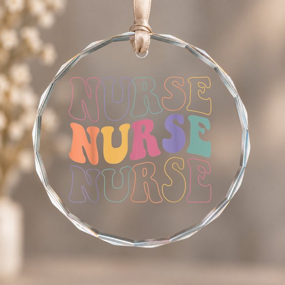 Groovy Nurse Women School Nurse RN ICU ER Pediatric Ornament, Party Decor, Circle Glass Ornament