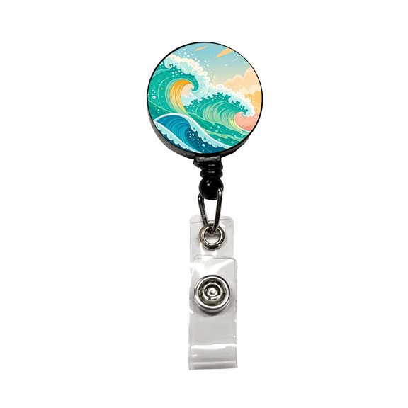 Groovy Ocean Waves Colorful Retractable Reel ID Badge Key Card Name Tag Holder with Clip