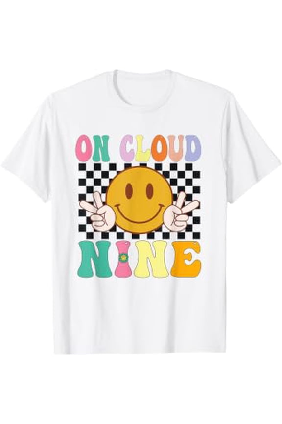 Groovy On Cloud Nine Flower Happy 9th Birthday 9 Years Old f T-Shirt