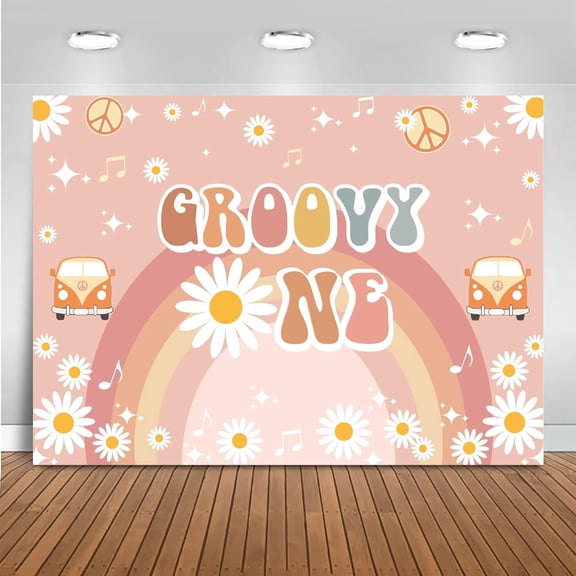 Groovy One Birthday Backdrop Boho Rainbow Groovy 1st Birthday Background Retro 70's Daisy Hippie Peace Love Birthday Party Decorations Banner Photo Booth Props