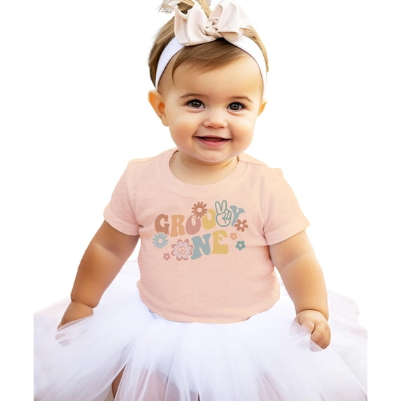 Groovy One Daisy Adorable 1st Birthday Shirt for Infant Baby Toddler Girl First Birthday Outfit Peach Shirt 12 Months
