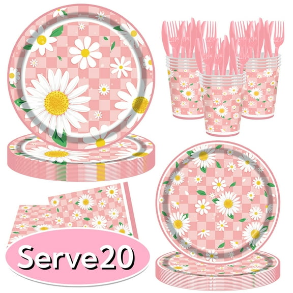 Groovy Party Supplies Paper Plates Retro Hippie Boho Tableware Napkins Daisy Flower Birthday Engagement Dinnerware Table Decorations Serve 20