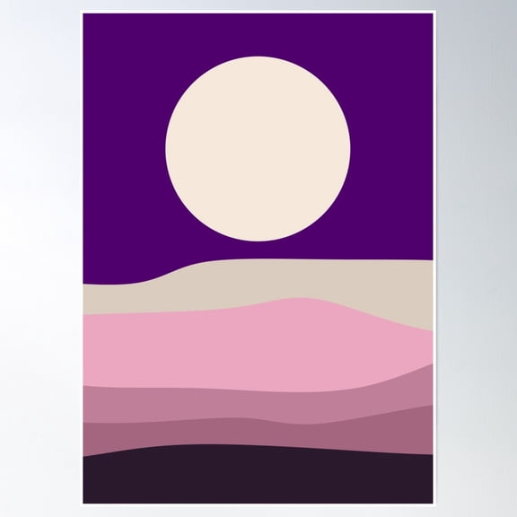 Groovy Pastel Background & Moon- Vintage Wall Arttrendy Retro Print Room Decor Wall Art , Poster Only