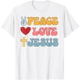 thumbnail image 1 of Groovy Peace Love Jesus Christian 70's Hippie T-Shirt, 1 of 3