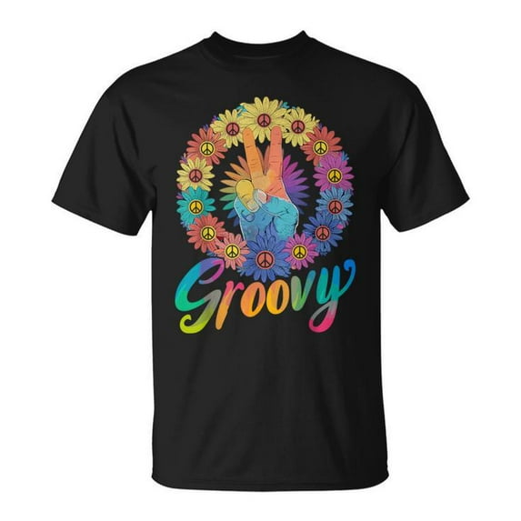 Groovy Peace Sign Tie Dye Hippie T-Shirt Retro Vintage Festival Graphic Tee Psychedelic 70s Style Casual Unisex Summer Top