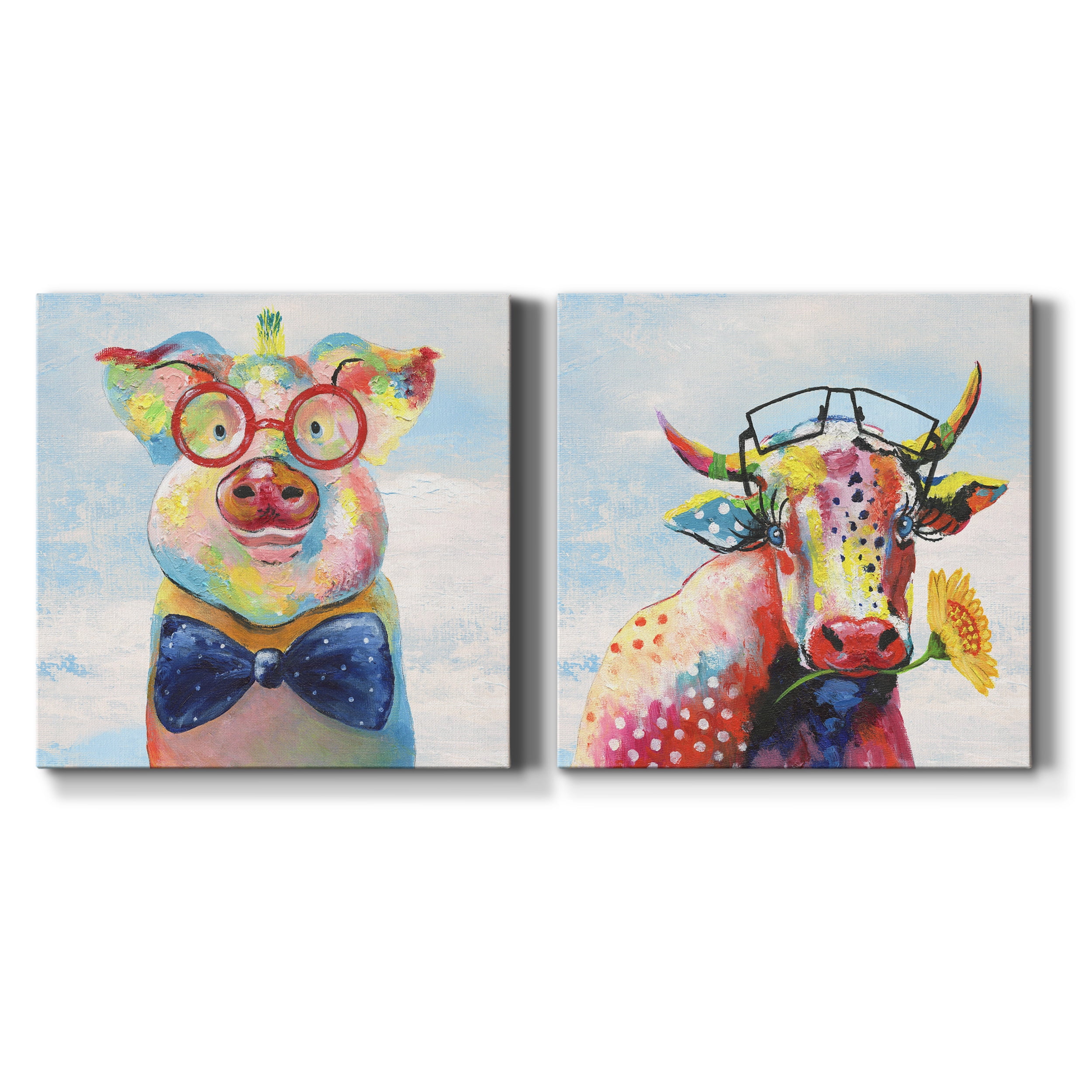 Groovy Pig and Sky - Premium Gallery Wrapped Canvas - Ready to Hang Set of 2 - 24 x 24 Each