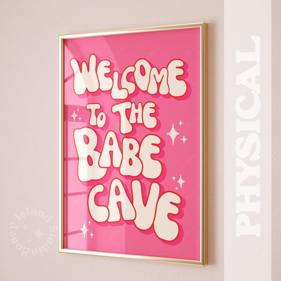 Groovy Pink Retro Babe Cave Dorm Room Typography Statement Wall Art, Unframed Poster