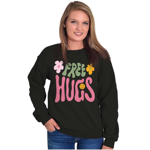 Groovy Positivity Free Hugs Flowers Women Crewneck Sweatshirt Brisco Brands S