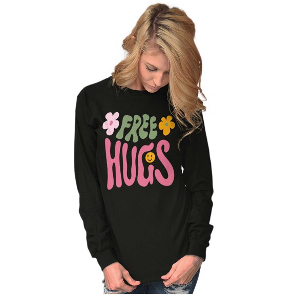 Groovy Positivity Free Hugs Flowers Women's Long Sleeve T Shirt Brisco Brands M